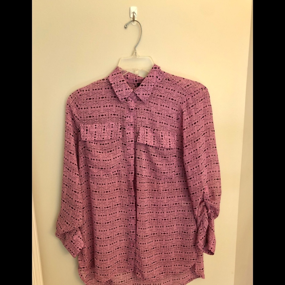 Purple & Black Patterned Button-Up Blouse